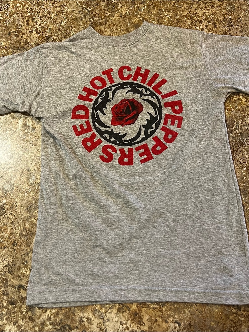 Red Hot Chili Peppers Grey Graphic Tee with Red Rose Logo
